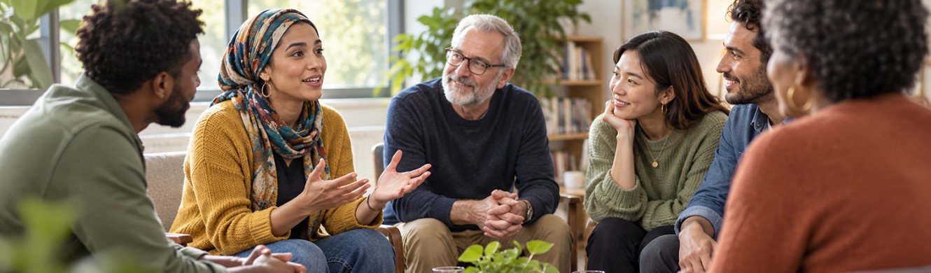 Group of diverse people talking