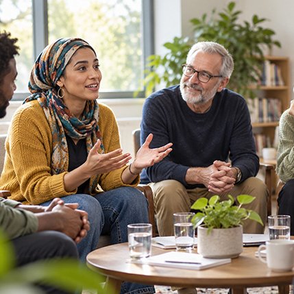Group of diverse people talking