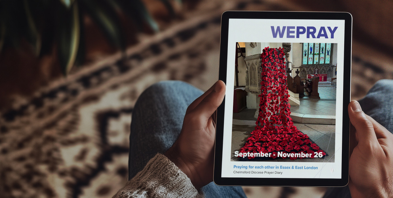 Person reading WePray on a iPad