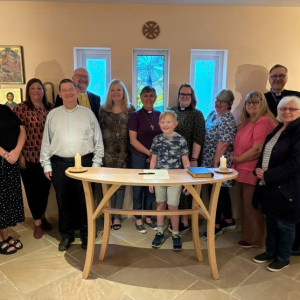 The Rev Becs Challis pictured at her licensing with Bishop Guli, members of the Mission and Ministry Team and Archdeacon Chris Burke